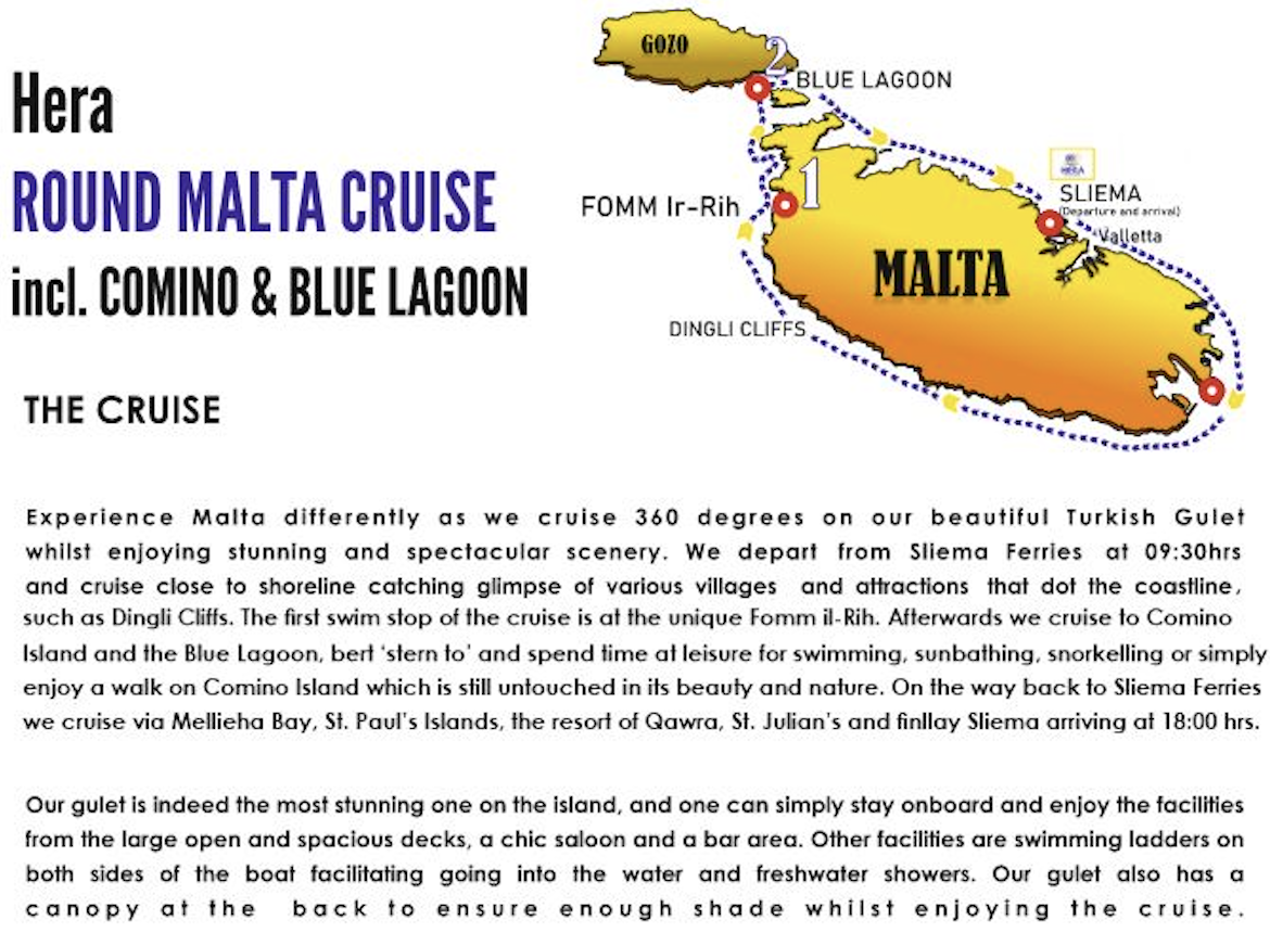 Hera Cruises Round Malta full day trip - Drinks & Lunch Buffet included